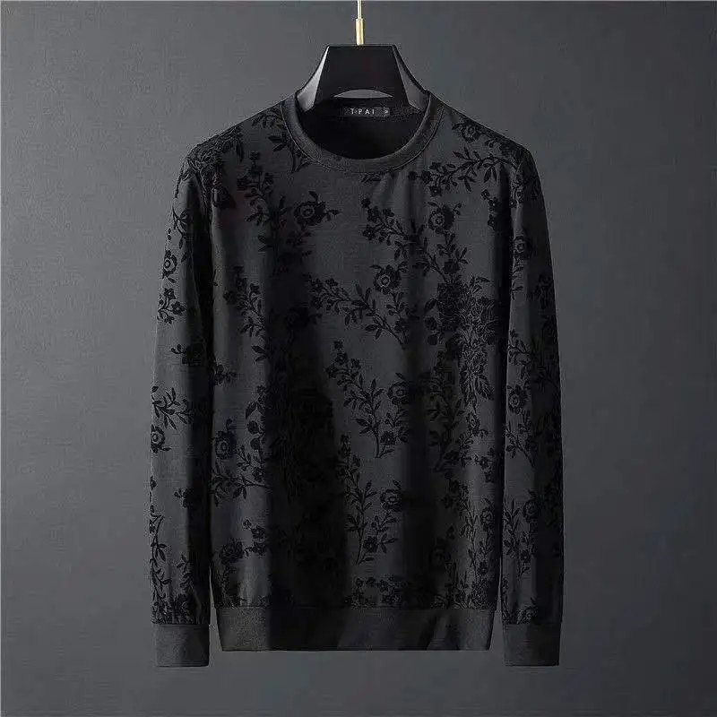 Spring Summer New Men Suits Simple Jacquard O-Neck Long Sleeve Thin T-shirts And Pants Two piece Set For Men's Trendy Outfits 2