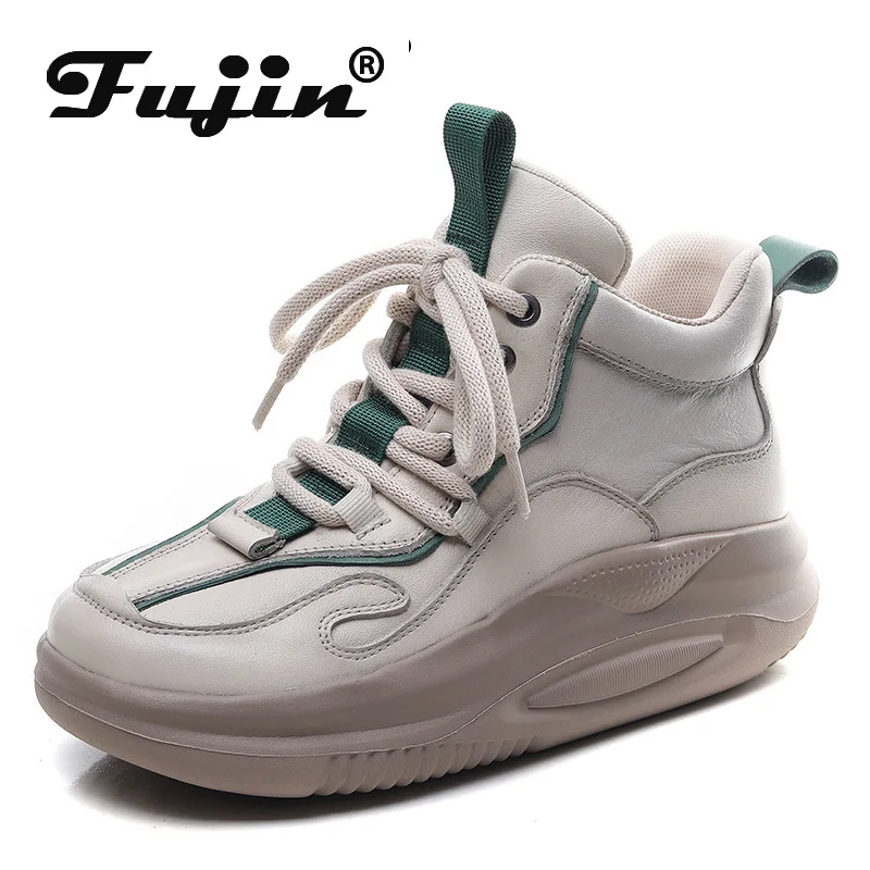 

Fujin/Прочные весенние мотоциклетные кроссовки на массивной платформе 4,5 см; Женская обувь на танкетке из натуральной кожи; Осенние ботильоны на плоской подошве в британском стиле