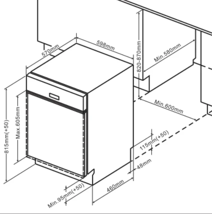 220V50Hz 12 Sets 60CM Semi Built-in Dishwasher with 6 Wash Programs and 1-24 Hour Delayed Start Function 5