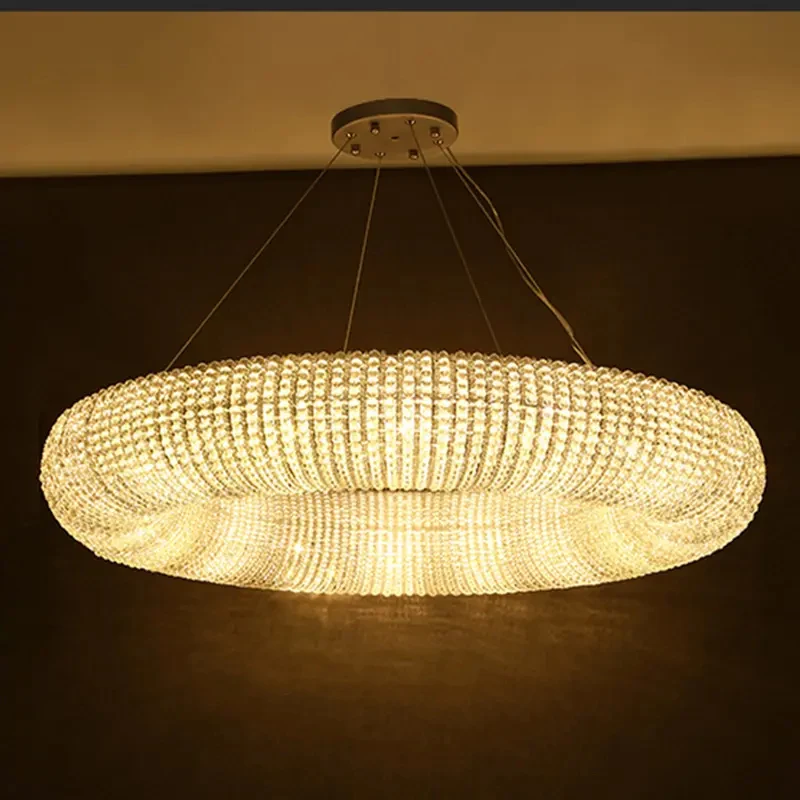 

American Rustic Hotel Lights Fixtures Pendant Lighting Crystal Beaded Gold Ceiling Led Luxury Modern Ring Decorative Chandelier