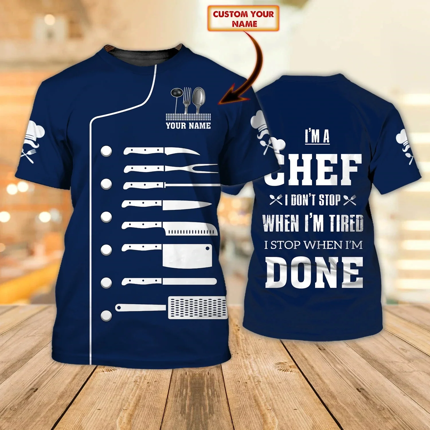 Chef Life Shirt Sommer Herren T-Shirt Custom Name Chef 3D All Over gedruckt Unisex T-Shirt Geschenk für Chef Casual Cooles T-Shirt DW51 – Detail 11