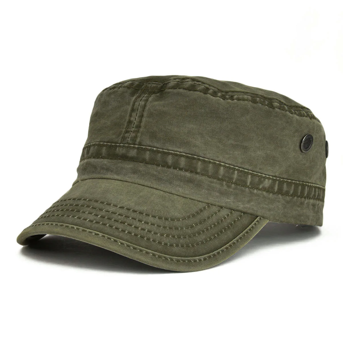 VOBOOM Washed Cotton Military Cadet Army Caps for Men Unique Design Adjustable Vintage Flat Top Hats with Air Hole 1