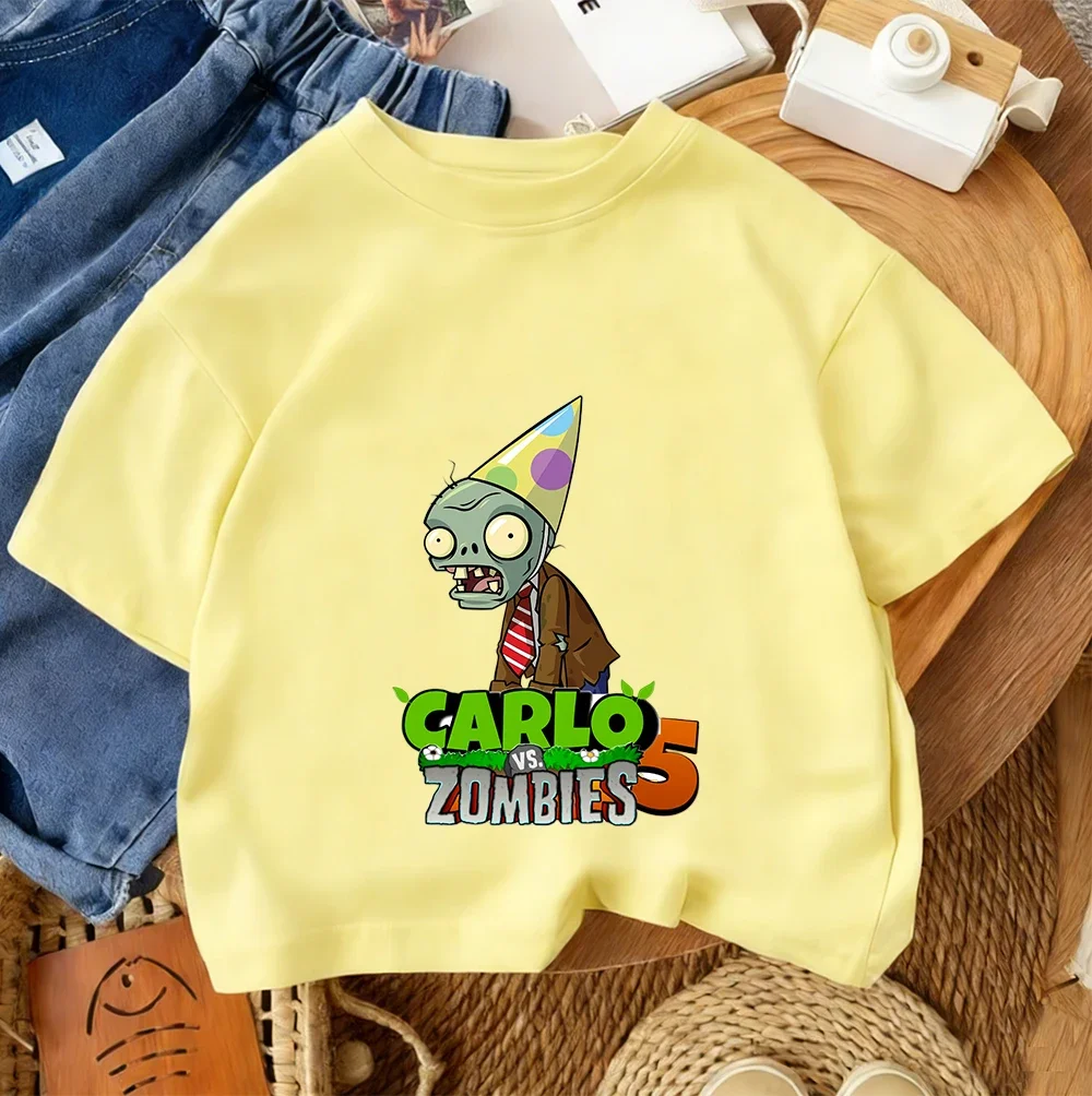 키즈 스트리트 패션 티셔츠 Plants Vs Zombies 귀여운 프린트 2026 여름 캐주얼 데일리웨어 3-14세