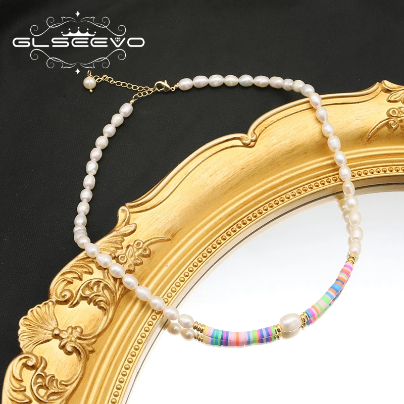 GLESEEVO 다채로운 비즈 진주 목걸이, OT 버클 꽃 가닥 비즈 초커, 여성용 선물, 귀여운 펜던트 쥬얼리, 2023 새로운 트렌드