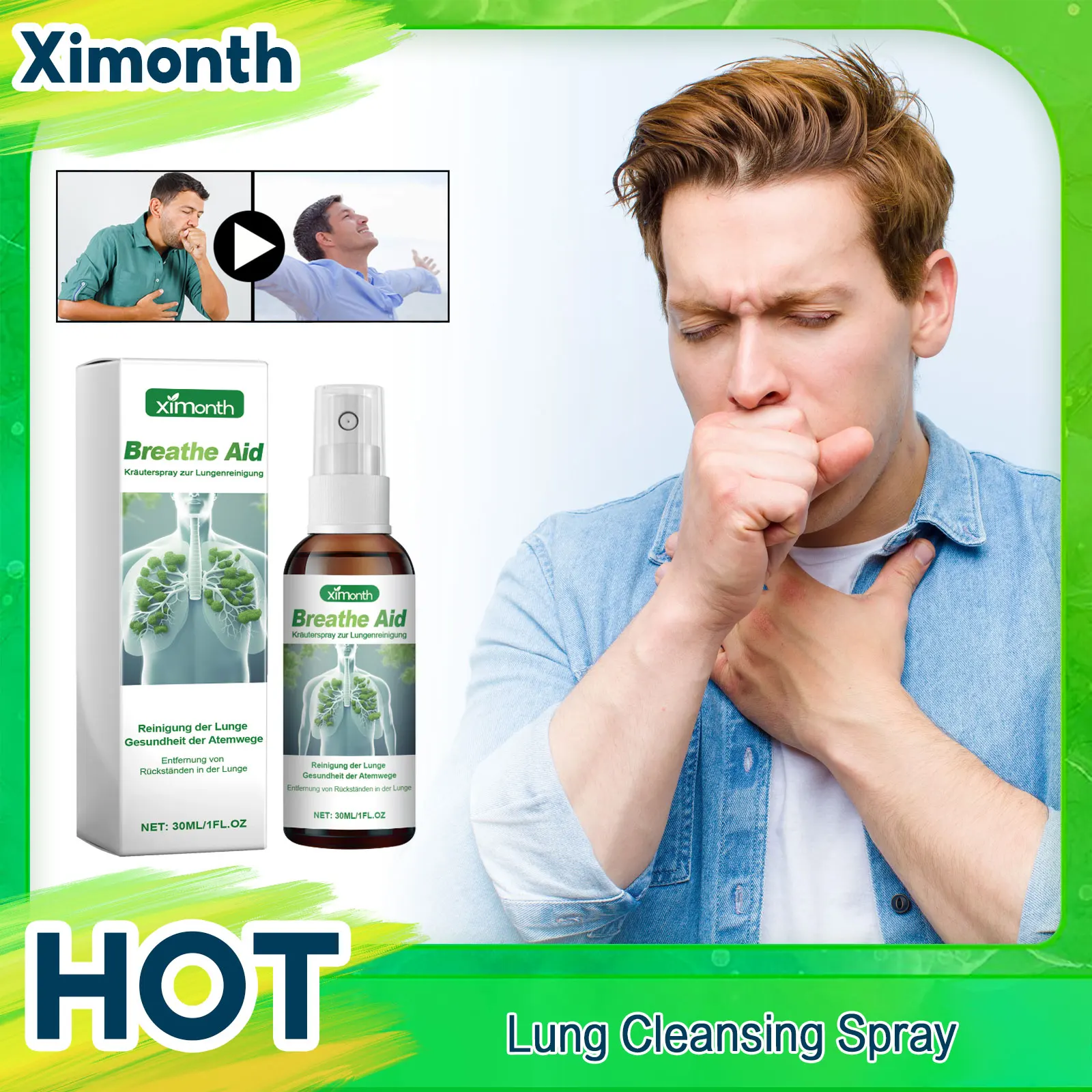 Herbal oral spray lung cleanser for breathing congestion anti-snoring cough dry throat, nasal spray, herbal oral spray