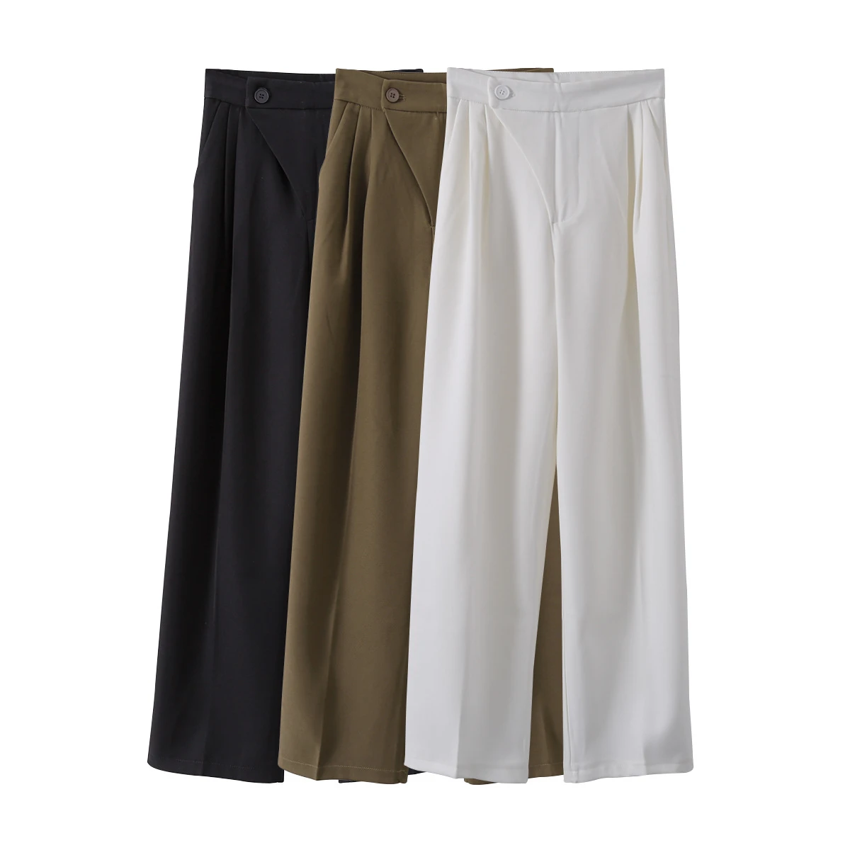 2022 Women Spring Pants Casual Stretch High Waist Women Solid Color Wide Leg Pants Female Trousers Women Long Black Pants capri leggings with pockets