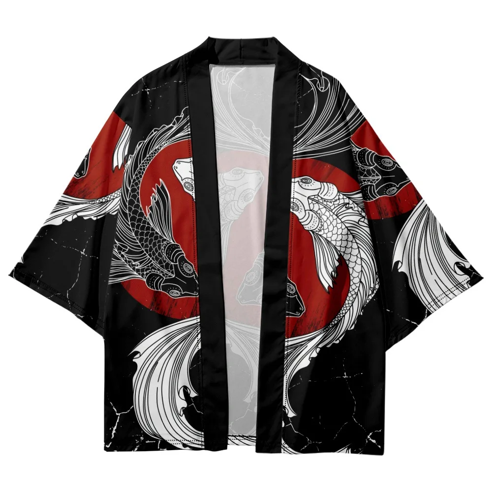 Japanese Carp Tai Chi Print Kimono Shirt Haori Fashion Summer Beach Yukata Men Women Traditional Cardigan Asian Clothing
