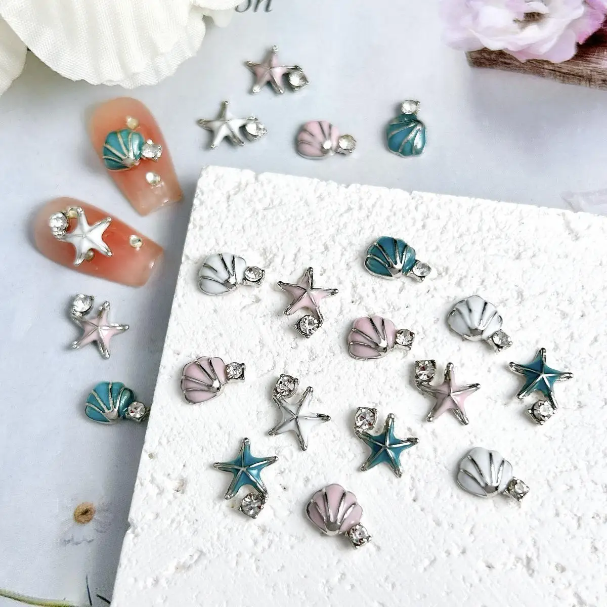 10PCS 3D Creative Starfish Alloy Nail Charms Color..