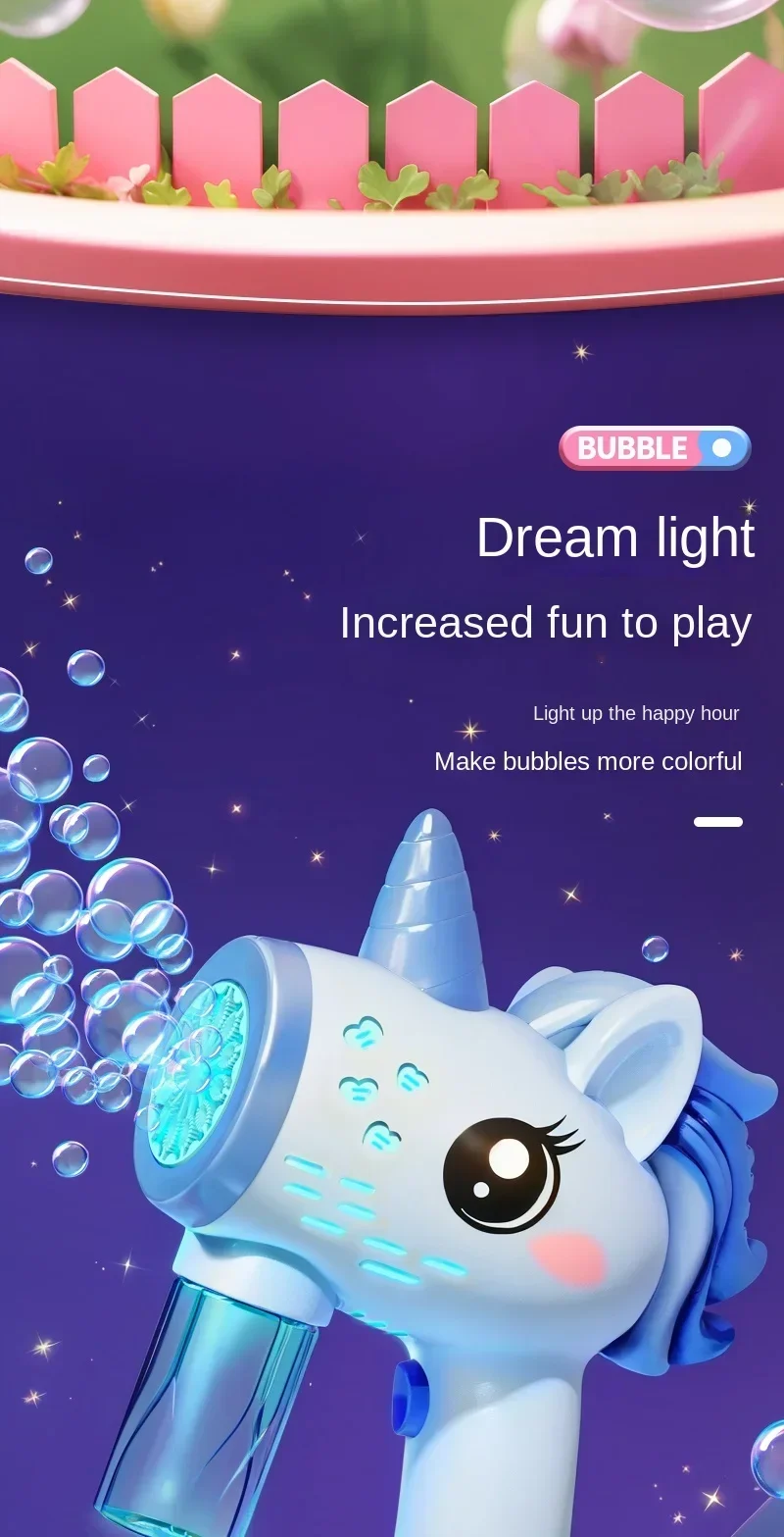 Automatic Unicorn Bubble Machine Soap Blower Outdoor Bubble Gun_voghion.com