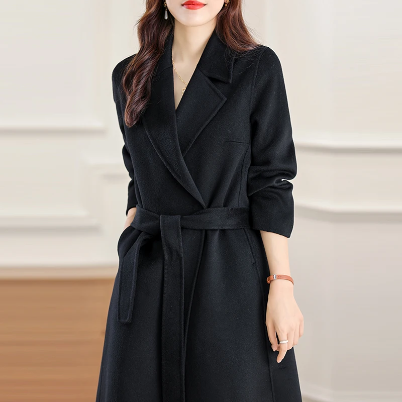 Jueqi Autumn and Winter New Double sided Cashmere Coat for Women's Korean Medium Length 100% Pure Wool Coat HE-25