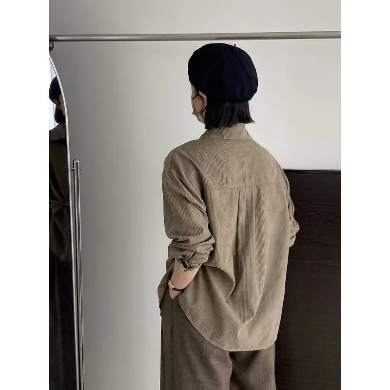 Woman Shirt Long Sleeved Light Luxury Retro Design Sense Stripe Autumn New Irregular Button Tops Streetwear Chic Sweet