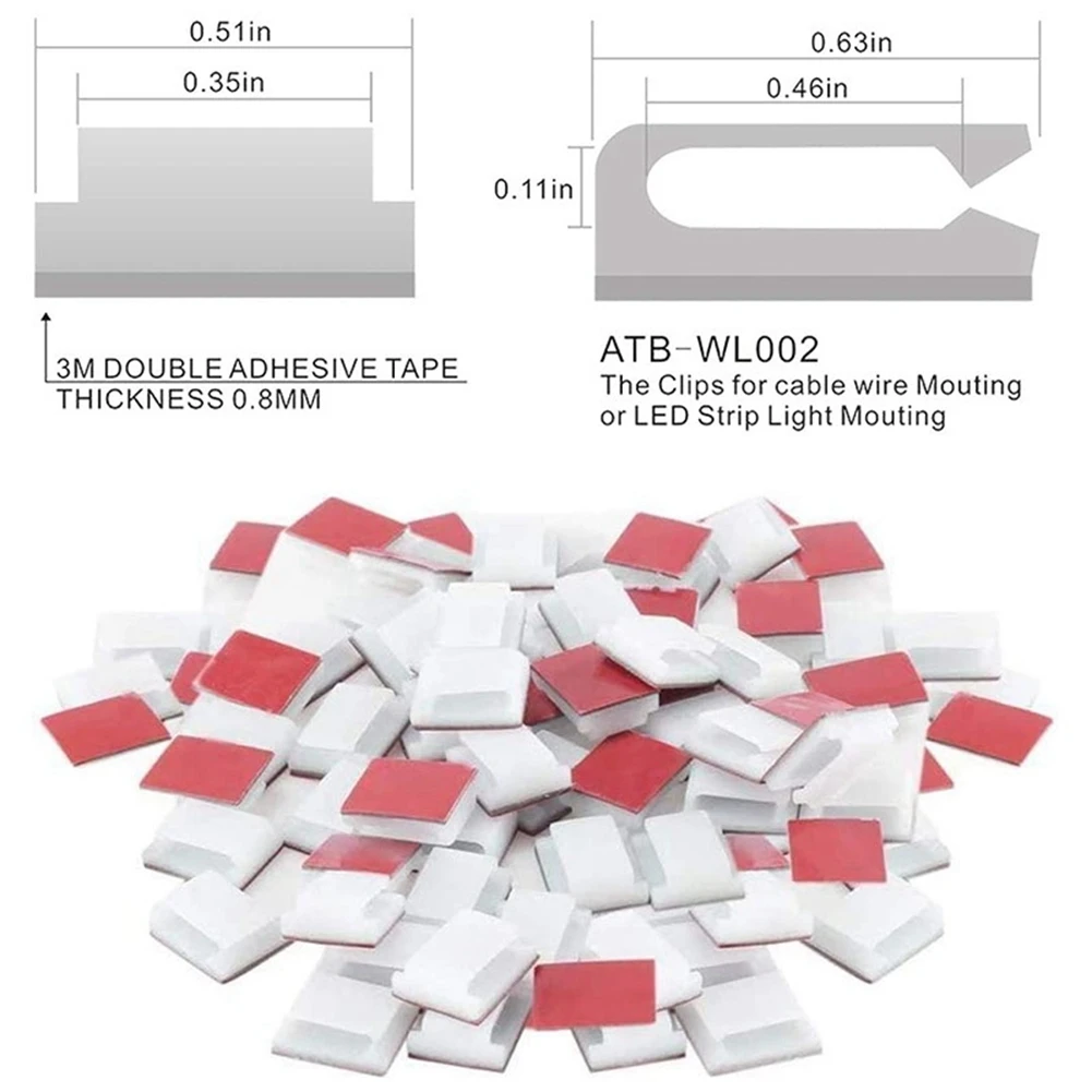 Self-Adhesive LED Strip Light Mounting Brackets and Clips cable clip (100-PACK White)