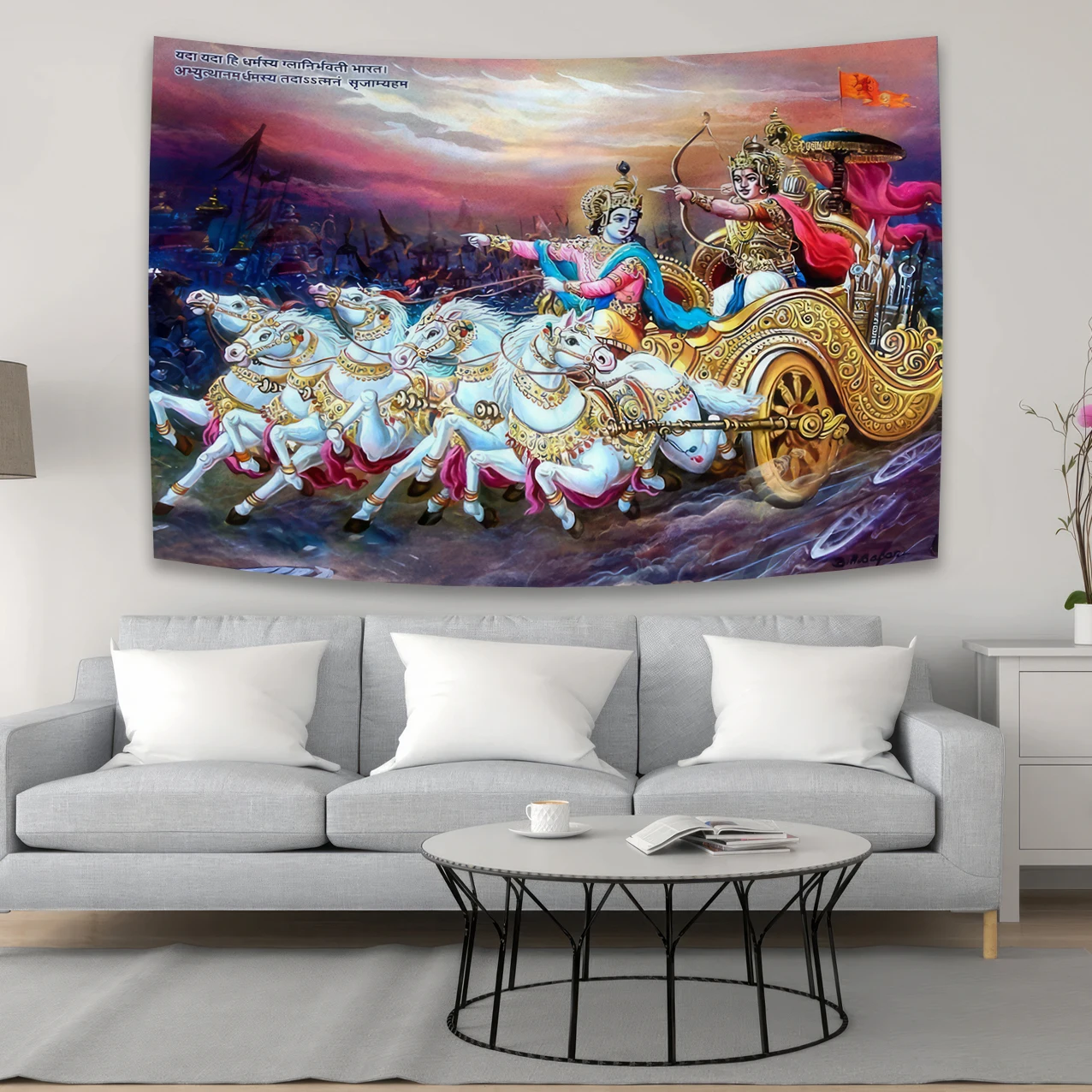 Krishna Preaching Arjuna - Bhagwat Geeta Tapestry Kawaii Room Decor Wall Decorate The Room images - 6