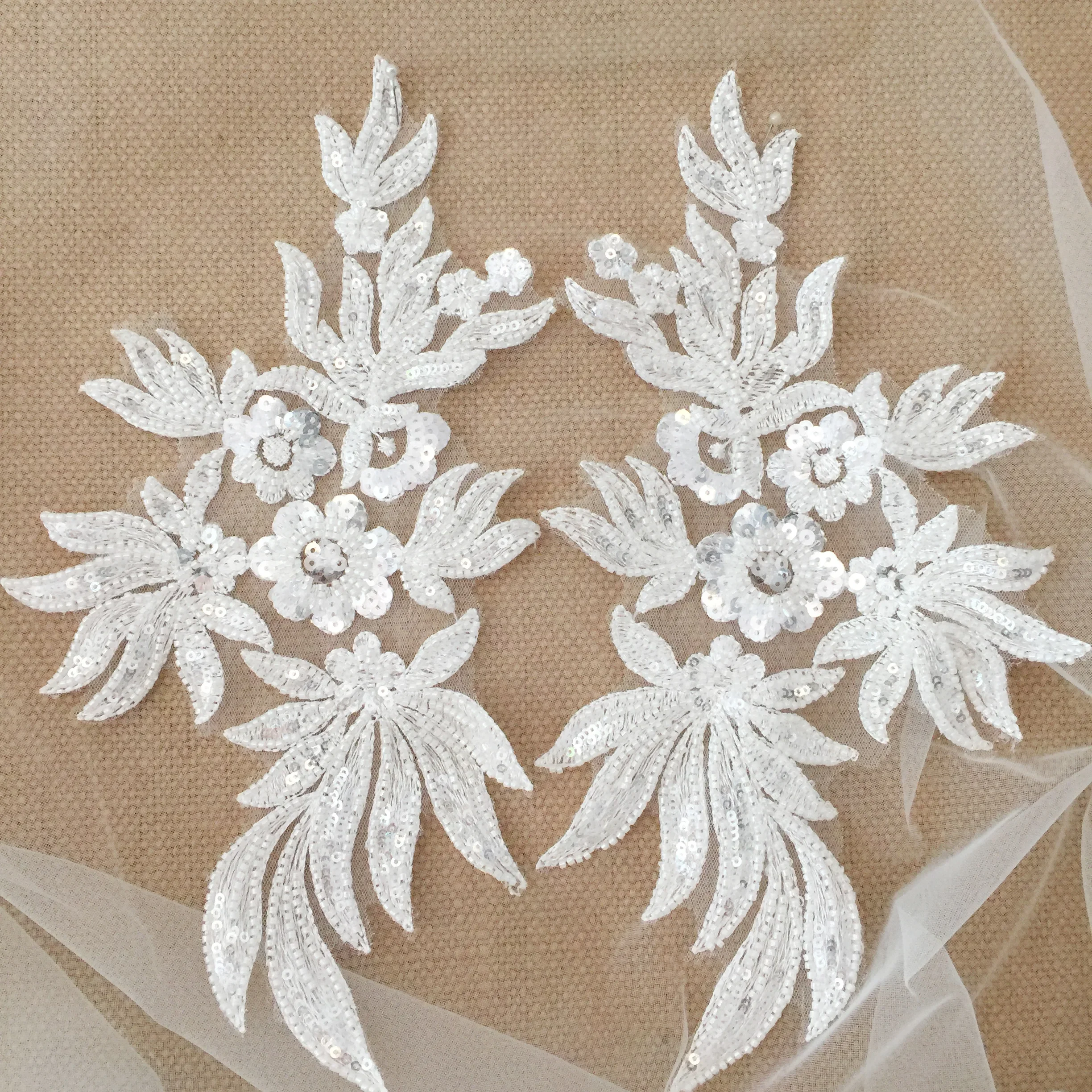 Toppe In Pizzo Con Fiori 3D E Strass - Per Abiti Da Sposa, Decorazioni Fai Da Te - Foto 5