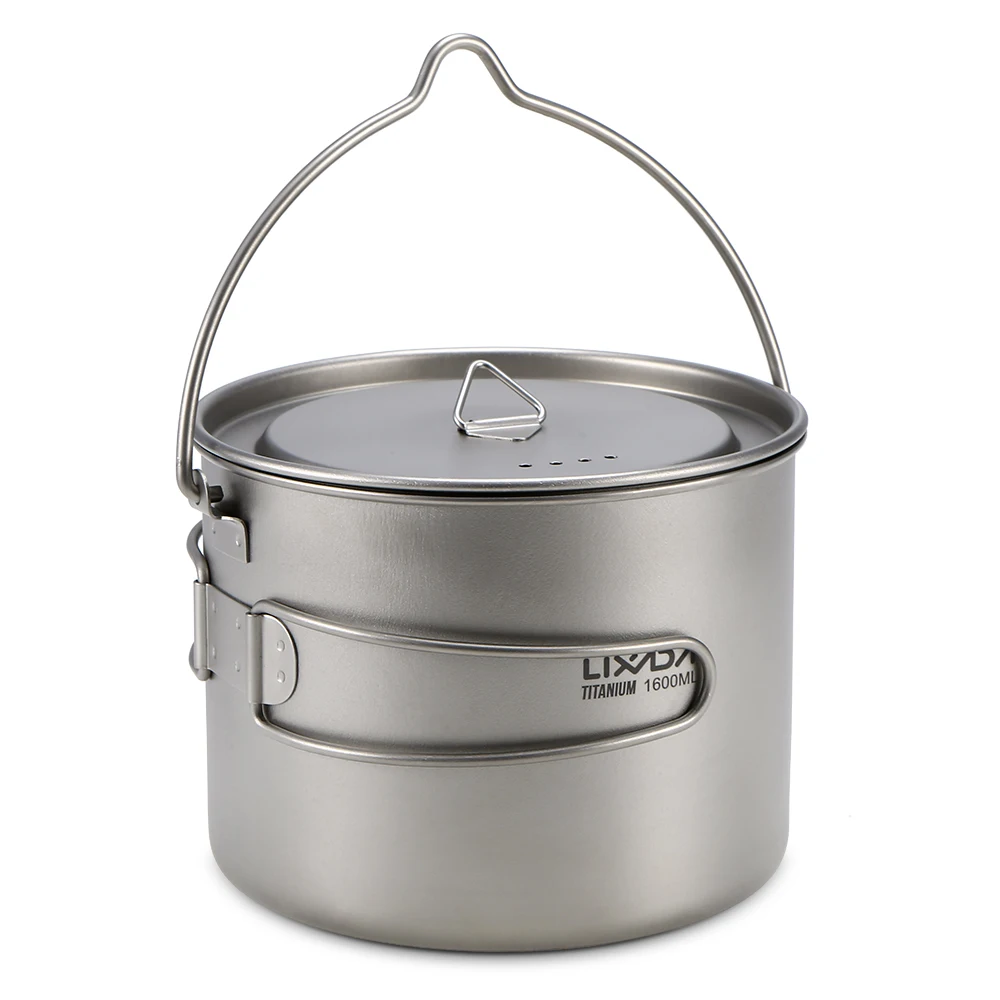 Lixada Titanium Cup Pot Ultralight Portable Cup Hanging Pot with Lid and Foldable Handle Outdoor Camping Hiking Backpacking 2