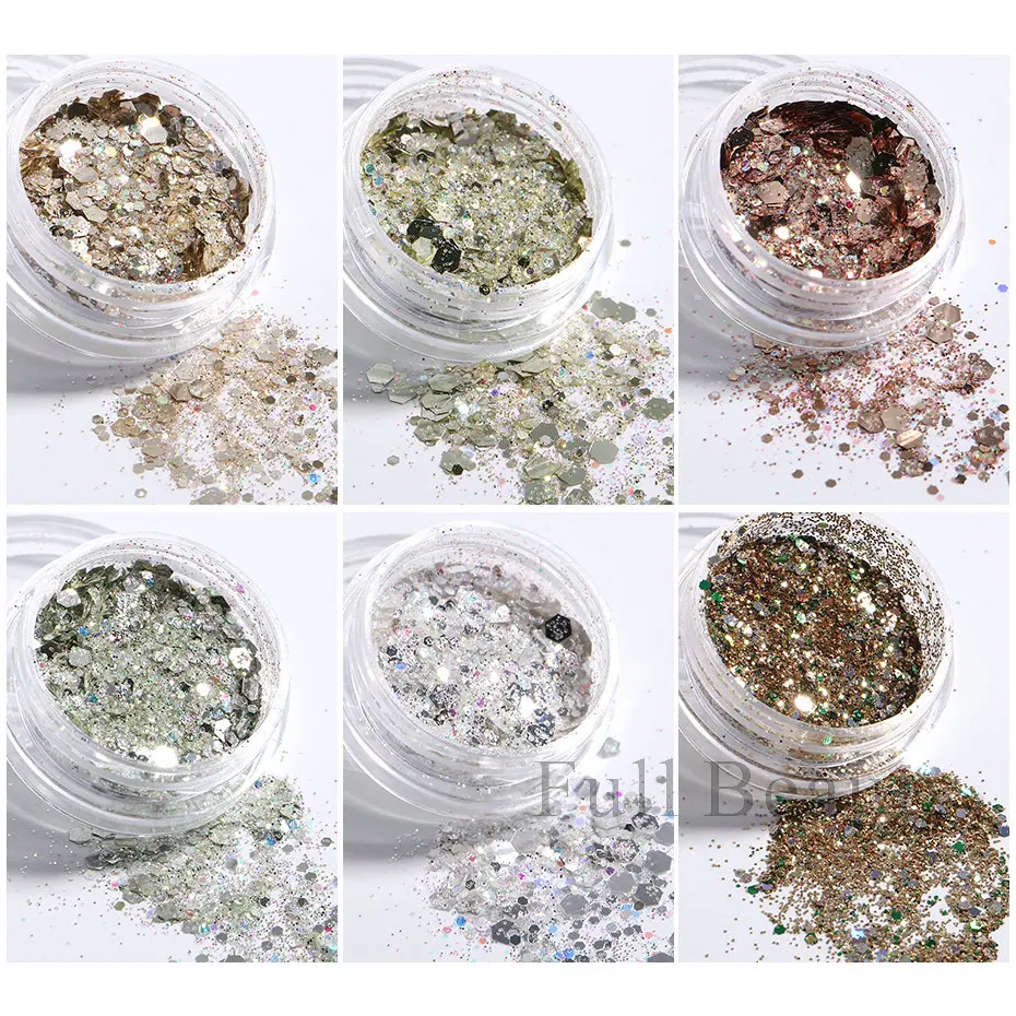 6pcs Champagne Rose Nail Glitter Flakes Mixed Hexagon Sequins Powder Fall Winter Mermaid Paillette Nail Decorations LA1539-52 nail powder nail glitter nail decoration nail decorations nail flakes