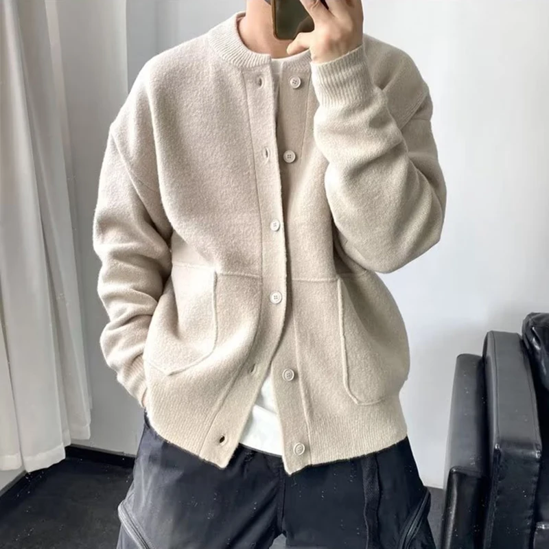 

2023 New Knit Jacket Cardigan Men Luxury Fashion Knitted Sweater Round Neck Loose Sweater Coat Boutique Men's Clothing