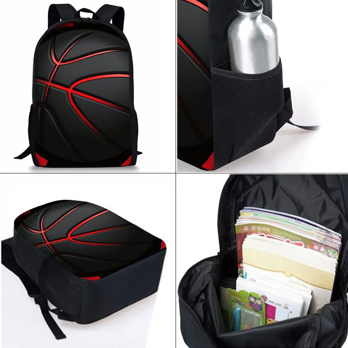 Basketball Print Three Piece Backpacks Set for Boy and Girls Best Gifts 2D Flat Cartoon School Bag for Children - 3