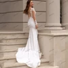 Vintage Wedding Dresses Simple Bridal Gowns Satin Sheath Mermaid Lace Appliques Full Sleeves V-Neck Vestidos De Novia Customized 2
