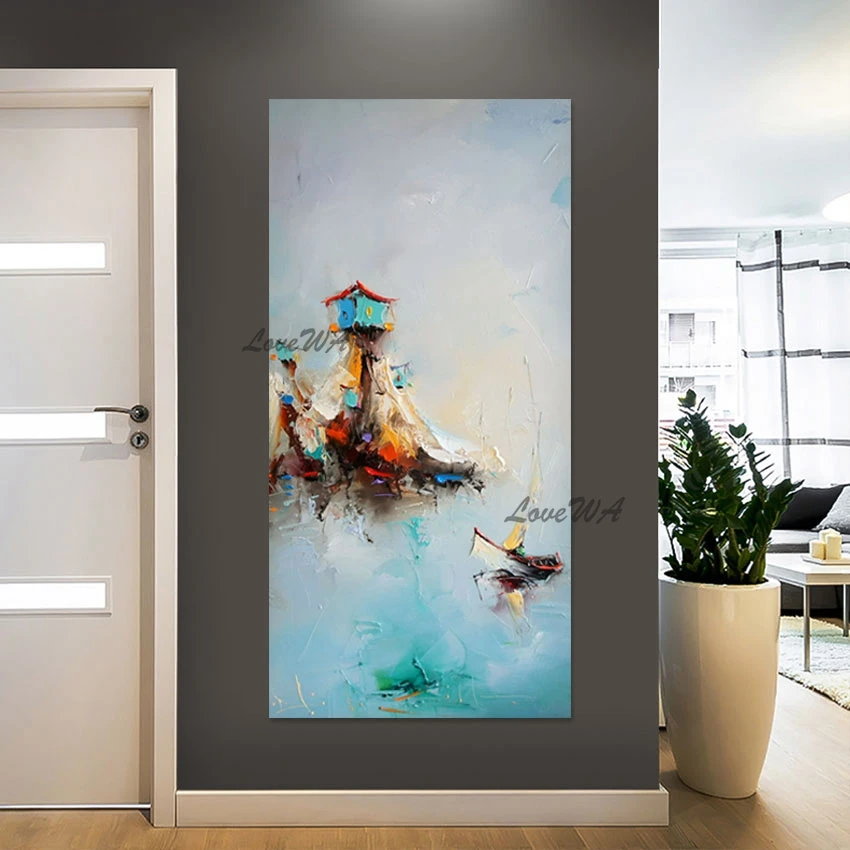 

Unframed Art Canvas Roll Simple Scenery Hand Drawing New Design Porch Wall Decor Acrylic Painting 3D Abstract Boat Picture