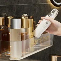 Wall Mounted Shower Shampoo Racks Bathroom Shelf Organizer Non-Drilling Removable Transparent Pet Material Bathroom Storage Rack 2