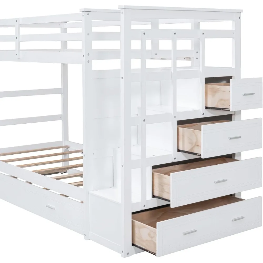 Twin Over Twin Bunk Bed with Stairs, Solid Wood Bunk Beds,Suitable for teenage boys and girls, free shipping 6