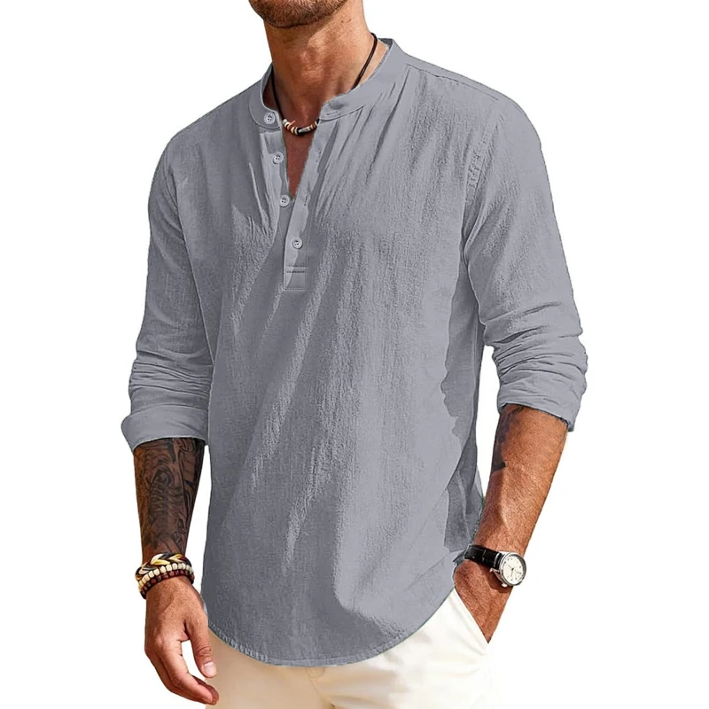 Animal Game Luxury Men's Cotton Shirts Henley T-Shirts Long Sleeve Casual T-Shirts Solid Tops Hawaiian social Shirts for Men