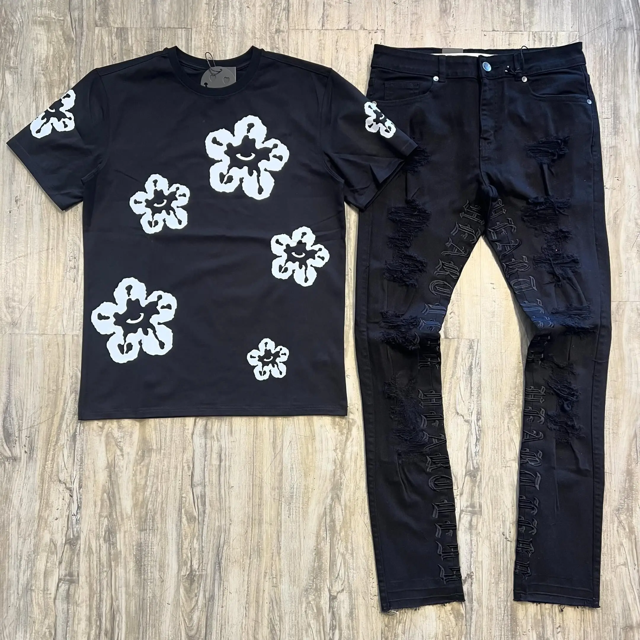 Tuta Denim Unisex Tears Stile 2024 - Felpa Con Cappuccio E Stampa Floreale - Foto 6