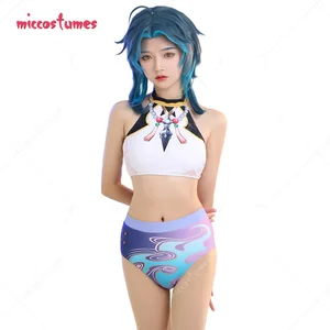 Girls Women Two-Piece Swimsuit Bathing Suit Halter Top and High Waist Style Panty Swimwear Cosplay Costume