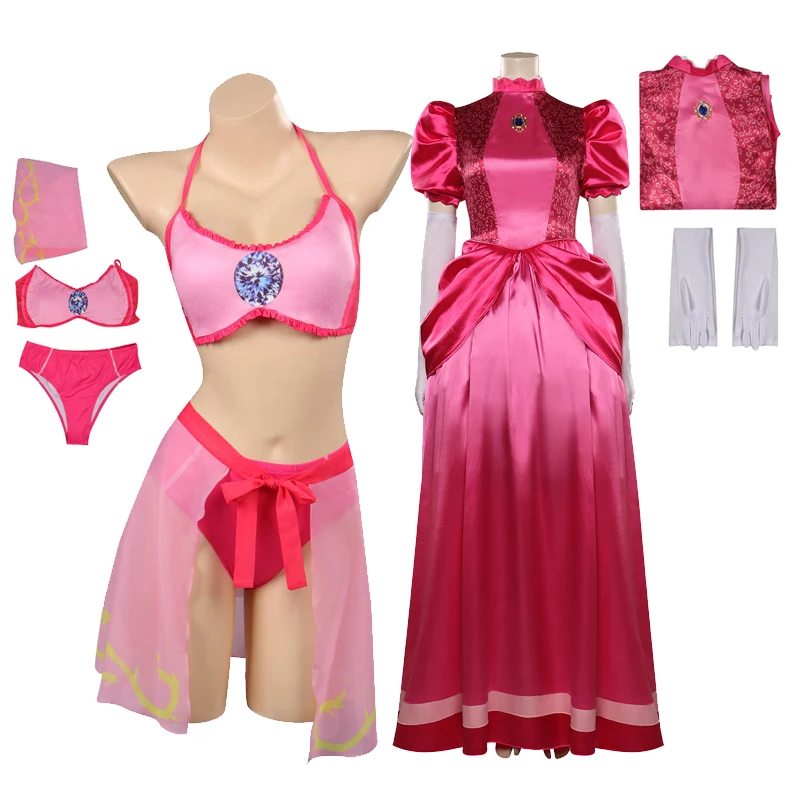 

Peach Cosplay Princess Swimsuit Costume Women Summer Top Shorts Swimwear Dress Outfits Halloween Carnival Party Role Play Suit