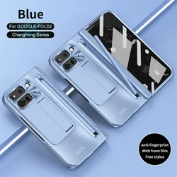 Enhanced Frosted Lens Protection Tempered Glass Film Phone Case with Electroplated Finish for Pixel 9Pro (Blue)