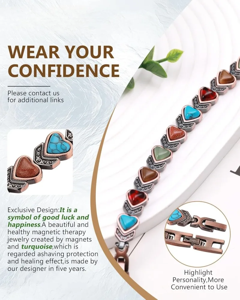 Pure Copper Magnetic Turquoise Bracelet for Women - Image 5
