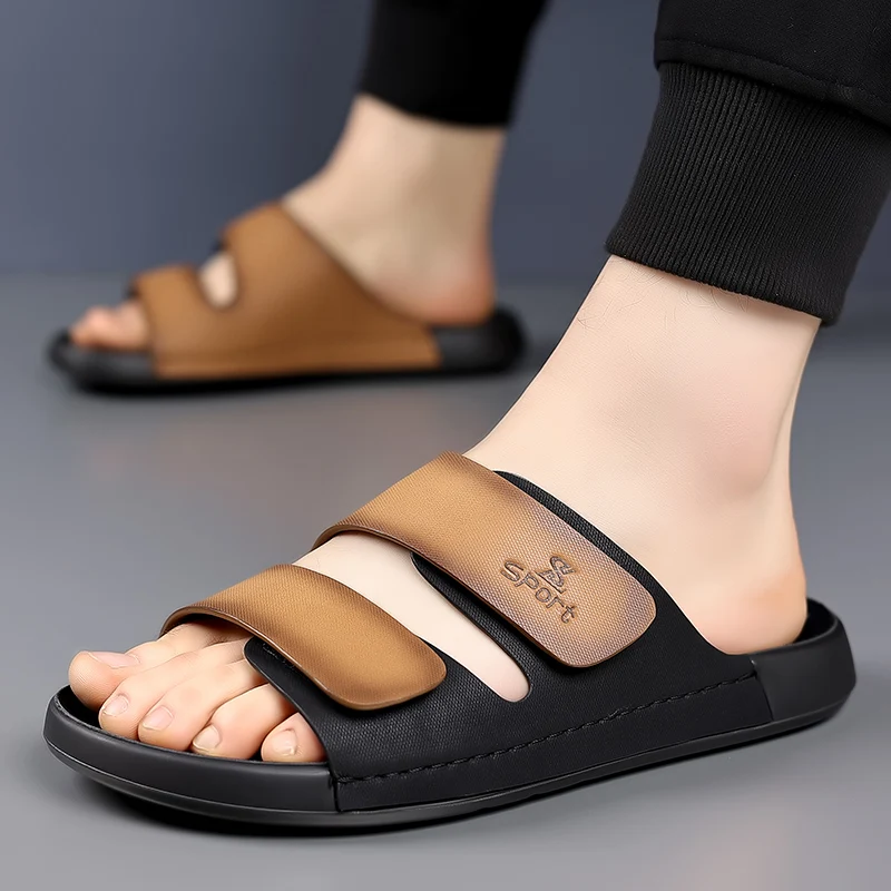 Soft Sole Quality Leather Non-Slip Slippers Brand Mens Beach Slippers Comfortable Summer Breathable Classics Vacation Shoes