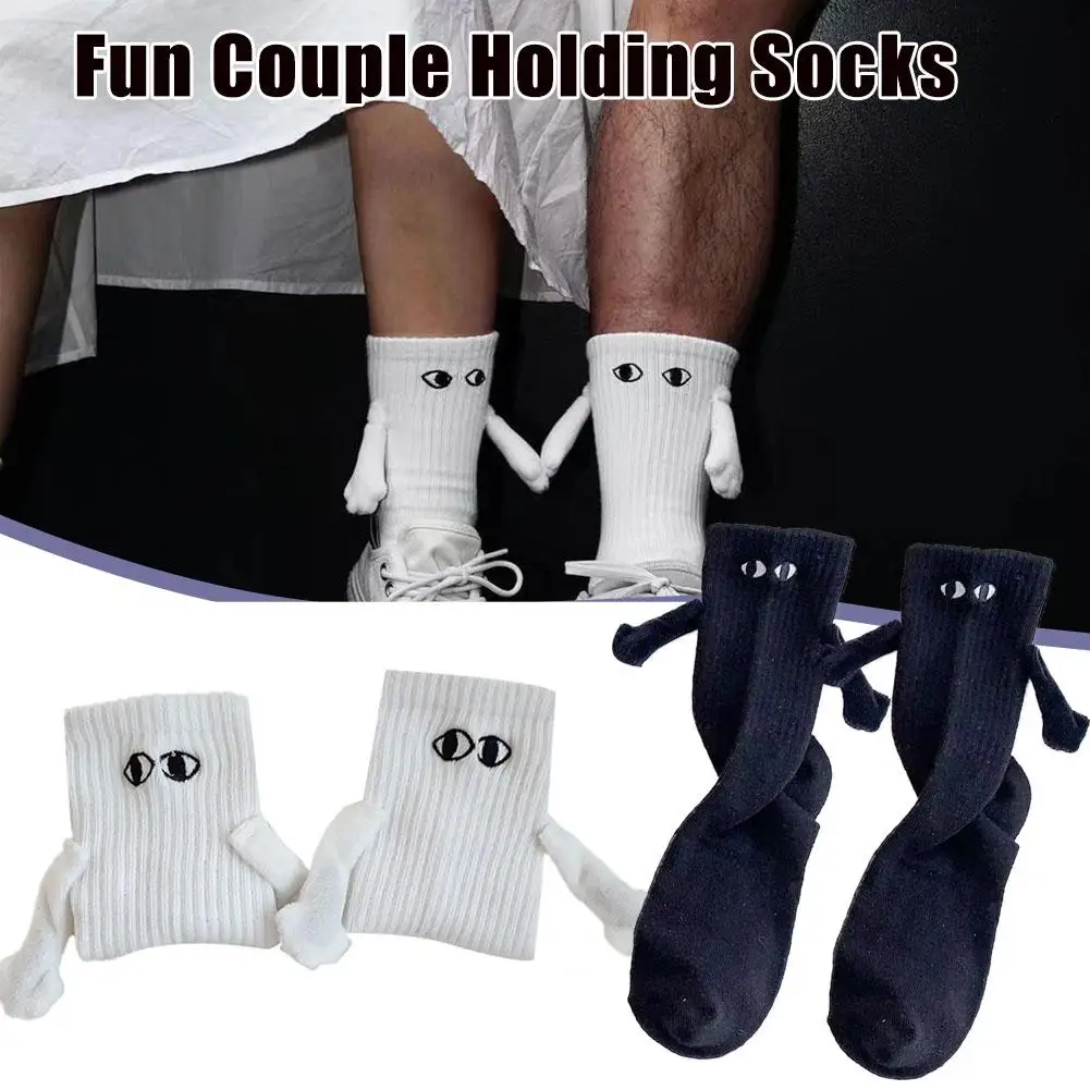 

1Pair Magnetic Attraction Couple Socks Men Women Cartoon Hand Lovely in Hand High Quality Cotton Black White Tiktok Short Socks