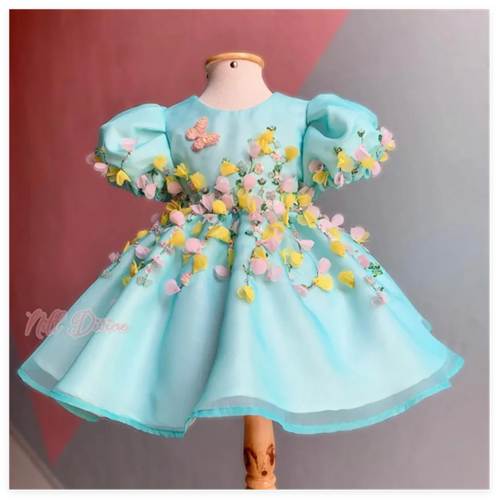 Flower Girl Dresses Floral Girls Dresses Satin Dress for Weddings Beads Birthday Party Gowns