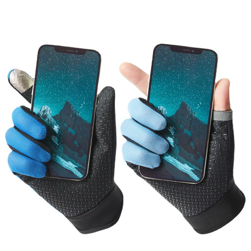 Summer Men's Fishing Gloves Anti-UV Cycling Women Two Finger Cut Male Touch Screen Angling Anti-Slip Breathable Fitness Gloves 2