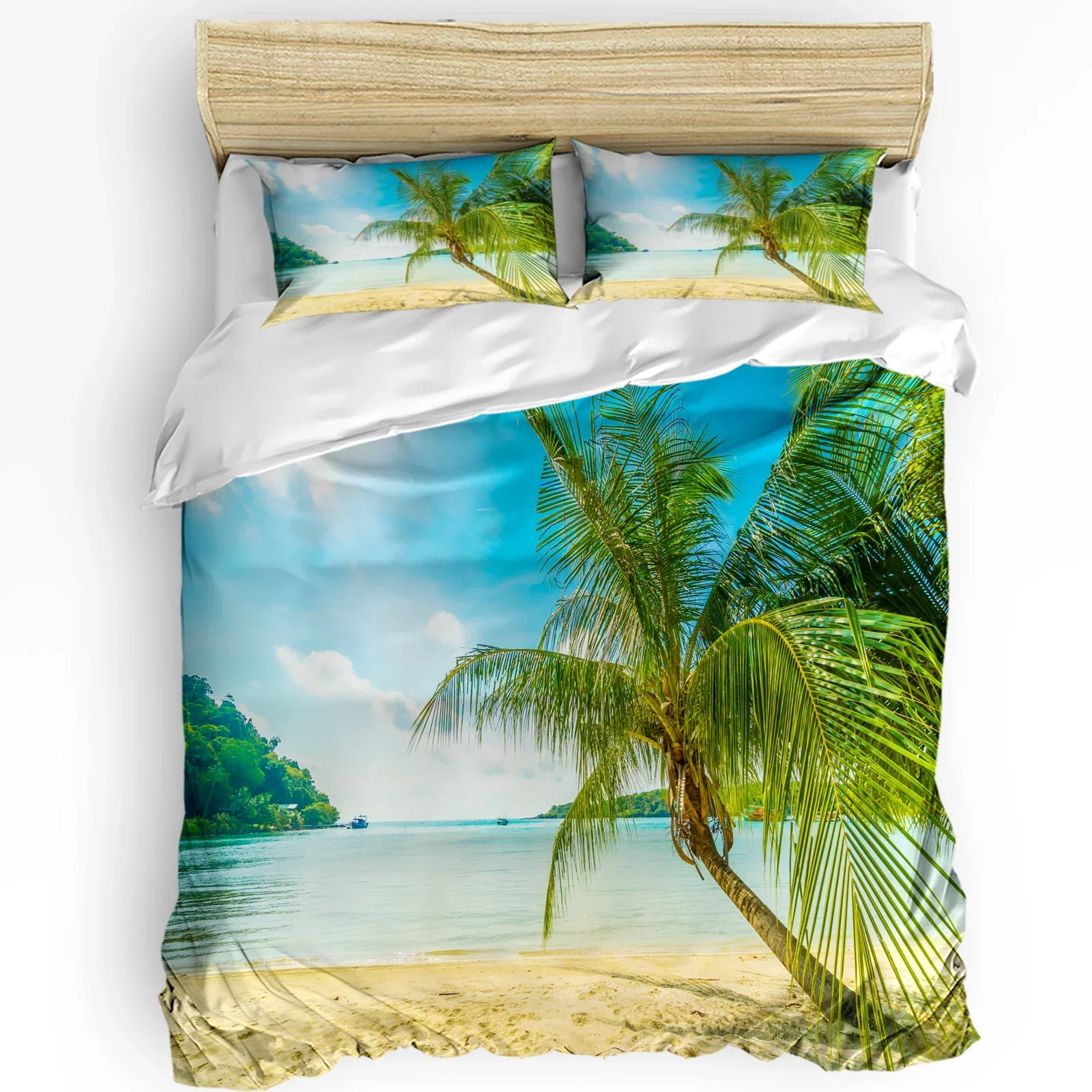 

Sandy Beach Tropical Palm Trees 3pcs Bedding Set For Bedroom Double Bed Home Textile Duvet Cover Quilt Cover Pillowcase