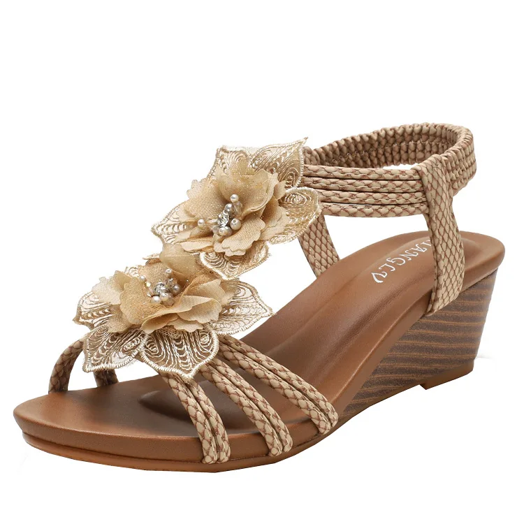 Women's Fashion Summer Retro Flower Sandals Large Size Beach Shoes