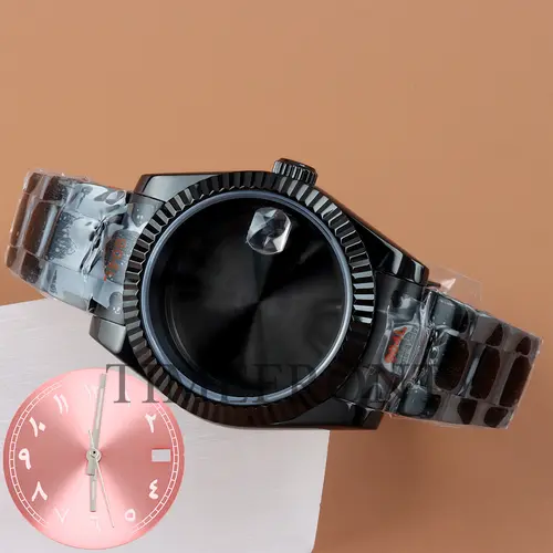 Silver/Black 36mm 39mm nh35 Watch Case with pink Sunburst Dial and Hands For Datejust NH35 NH36 Movement Waterproof Oyster Strap - Image 34