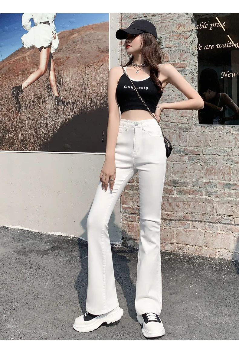 buckle jeans Flared Jeans Woman High Waist Denim Trousers For Female Blue White Black Elastic Skinny Fashion Classic Leisure Wide Leg Pants good american jeans