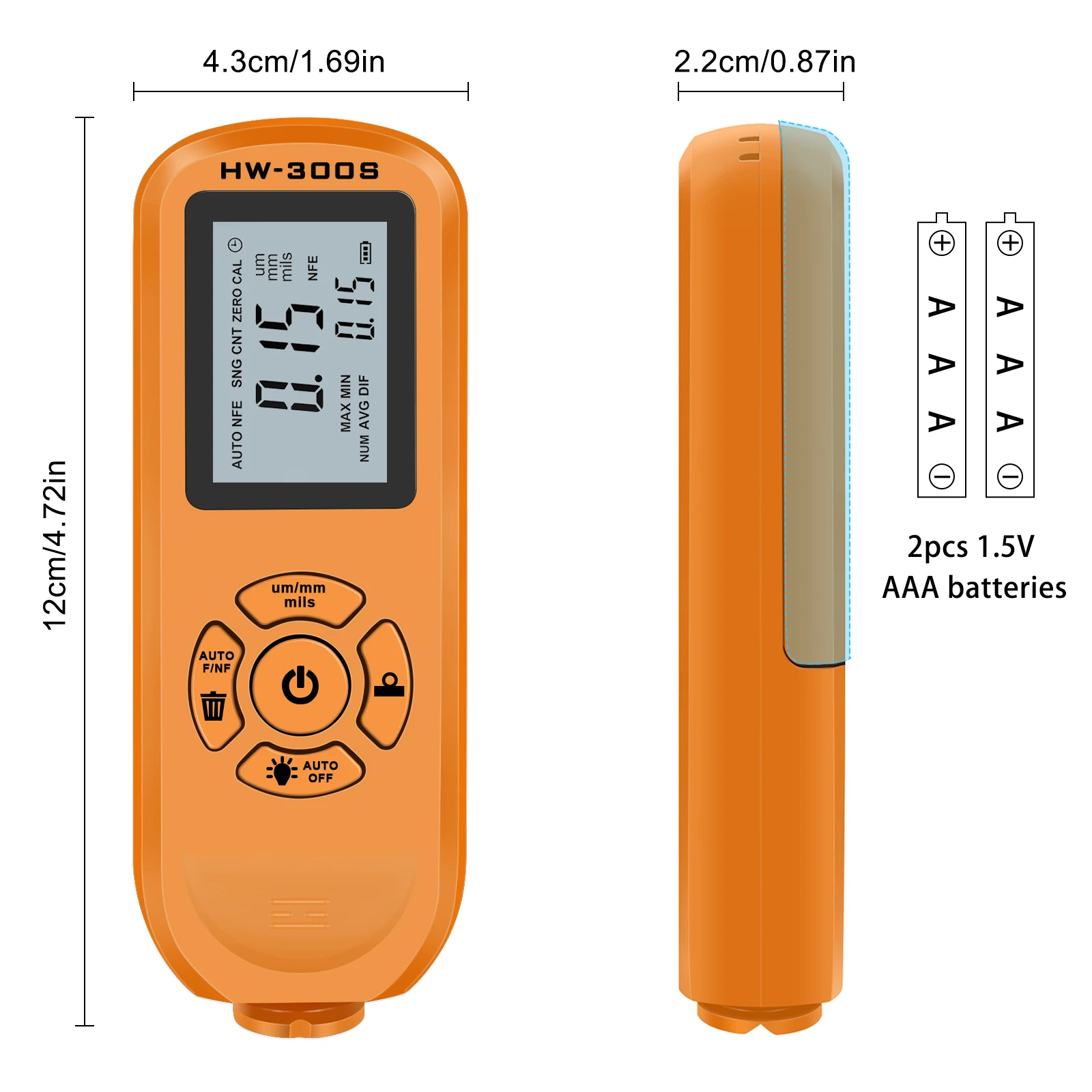 0-2000UM Car Paint Tester Coating Thickness Gauge Digital Display Car Paint Film Thickness Tester with LCD Backlight