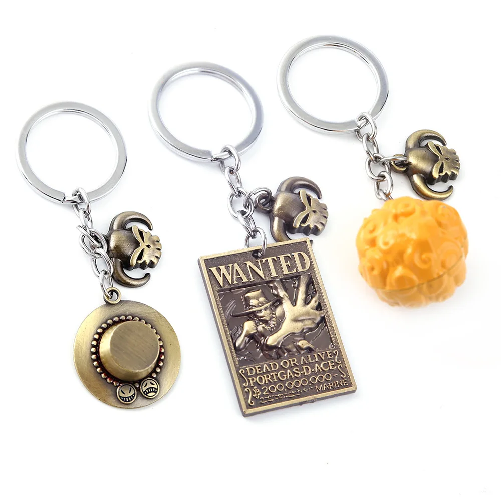 Anime One Piece Ace Mera-Mera Devil Fruit Portachiavi Portgas D Ace Cappello Portachiavi In Metallo Pendenti Accessori Cosplay Figura Regali