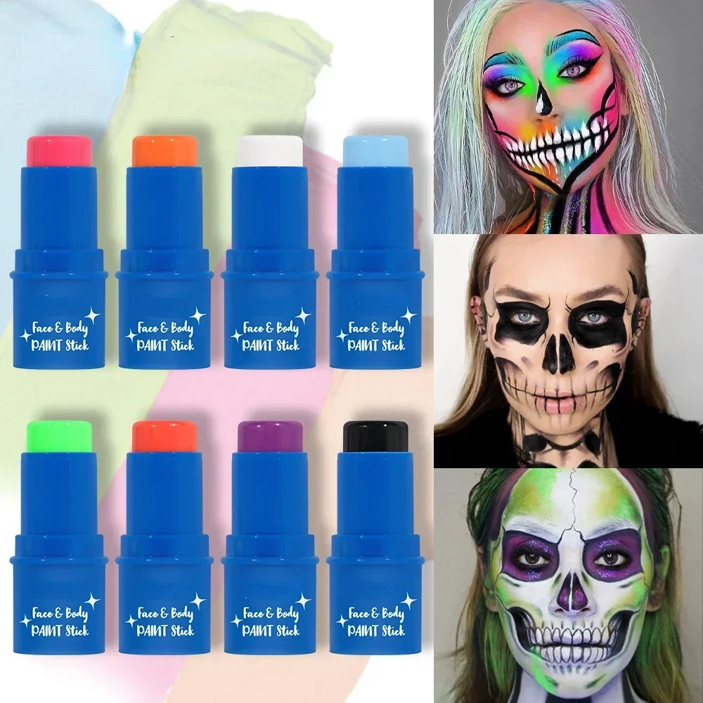 Halloween Face Body Painting Stick Cream Waterproof UV Light Neon Green Purple Pink Black White Paint Cream Party Art Makeup 3