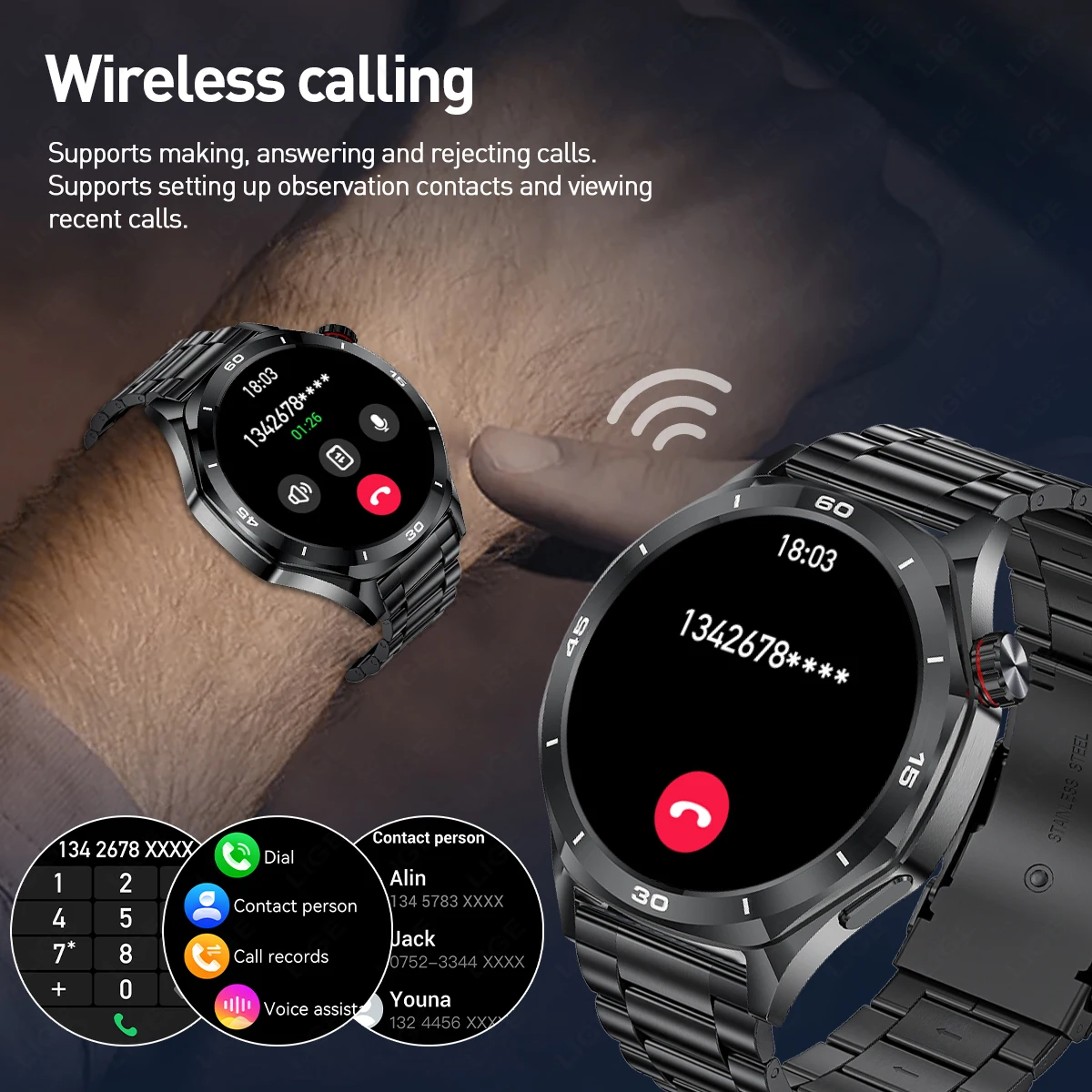 LIGE 1.52" HD Fashion 400mAh Smart Watch BT Call Men Bracelet Sports Fitness Health Men Smartwatch For Android IOS HarmonyOS New