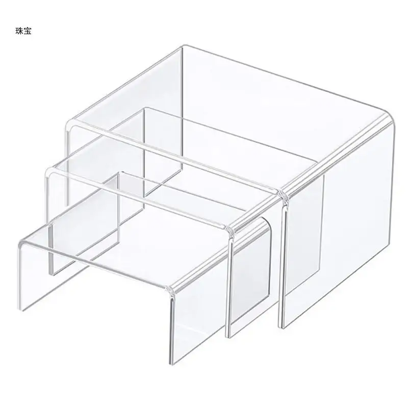 

X5QE Square Acrylic Clear 3 Size Riser Display Stands Showcase Set to Set Up Jewerly