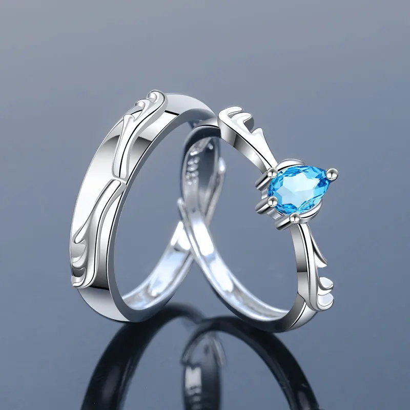 Silver Rings 2PCS 925 sterling black Pearl shine Zircon heart Sunlight fashion original womer lovers gift