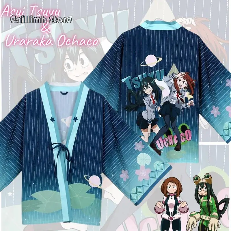 

Кимоно для косплея аниме Моя геройская Академия Asui Tsuyu Uraraka Ochaco, костюм, пальто унисекс, рубашка, искусственное аниме, хаори