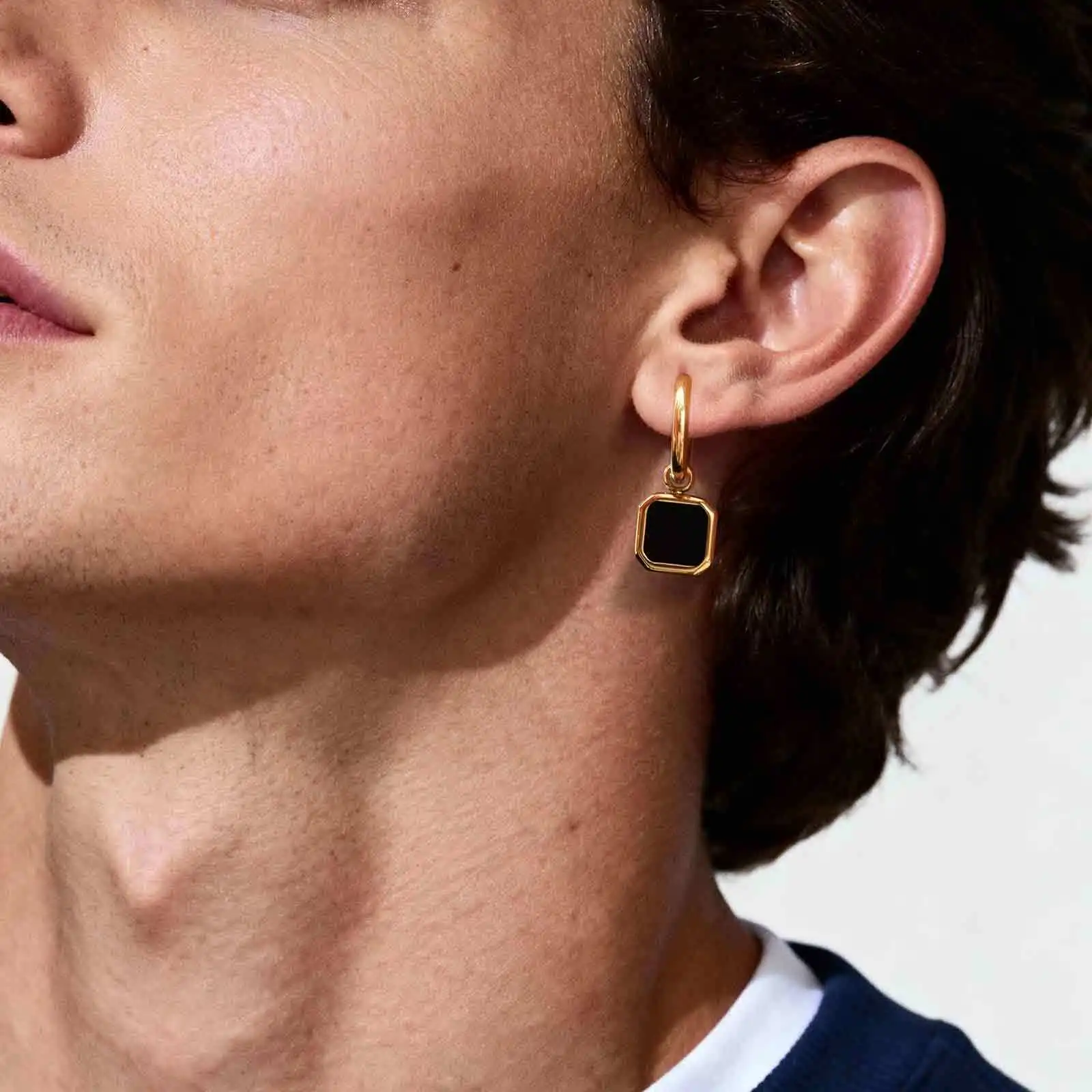 Stylish Men's Huggie Hoop Earrings,Trendy Natrual Stone Stainless Steel Square Ear Drop,Luxury Birthday Party Anniversary Gift