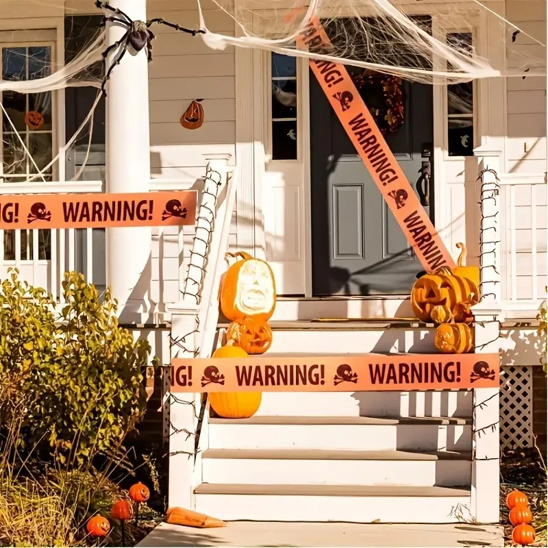 Yellow Plastic Warning Tape with Danger Signs for Yard Haunted House