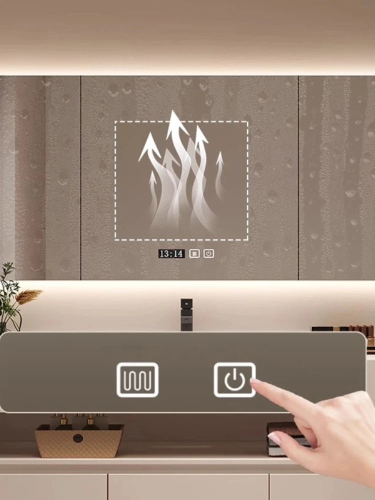 Nordic Cream Style Rock Plate Bathroom Cabinets Wall-mounted Storage Smart Mirror Cabinets with Lamp Furniture Arredo Bagno FYBC